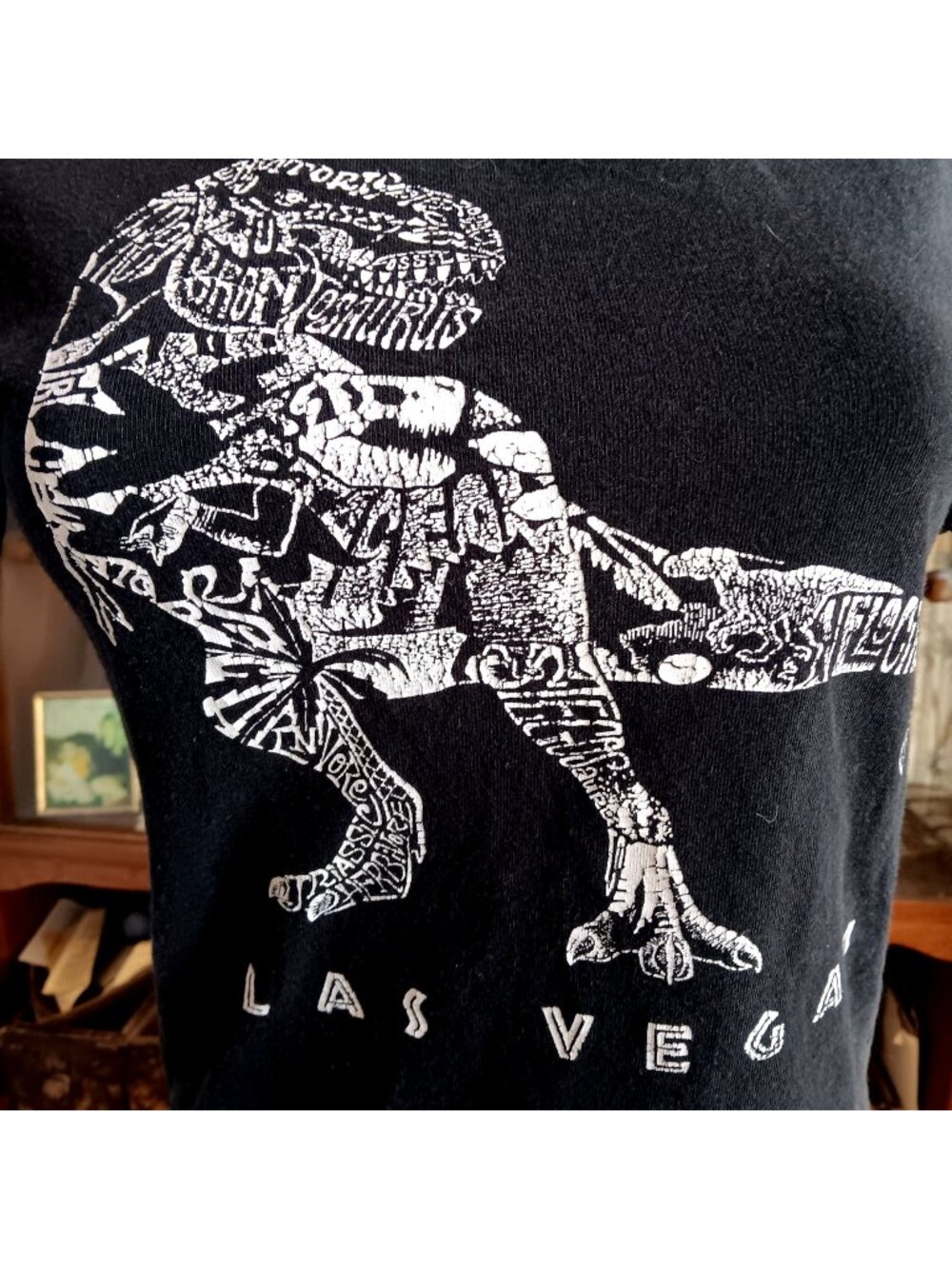 T Rex Dinosaur T-Shirt Womens S/XS Las Vegas Graphic Black White Cotton Tee